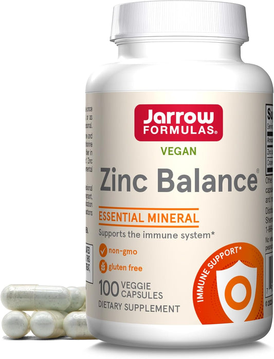 Jarrow Formulas Zinc Balance 15 mg - 100 Servings (Veggie Caps) - Includes Copper - Essential Mineral for Immune System Support - Immune Support Supplement - Gluten Free Zinc Copper Supplement - Vegan - Nirvana Guru