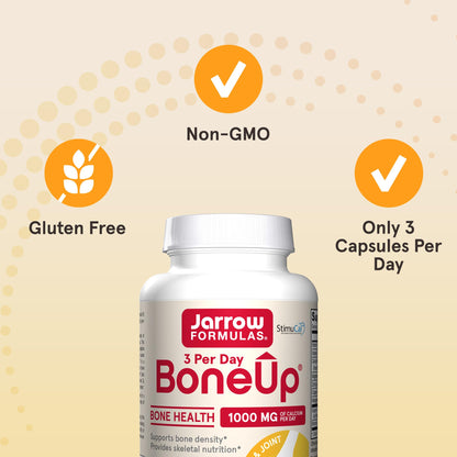 Jarrow Formulas BoneUp Three Per Day For Bone Support and Skeletal Nutrition, Includes Vitamin D3, K2 (as MK-7) and 1000 mg of Calcium Per Day, 180 Capsules, 60 Day Supply - Nirvana Guru