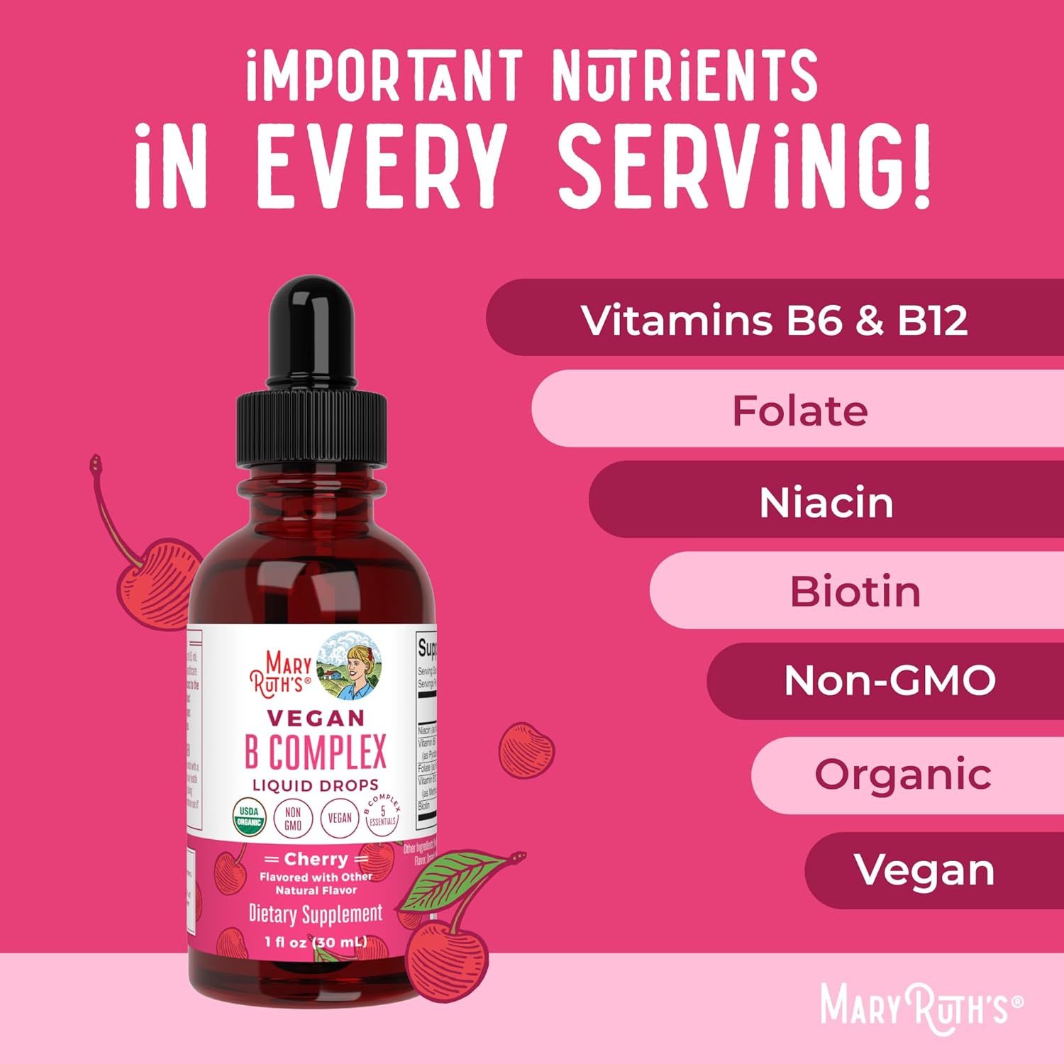 MaryRuth Organics Vitamin B Complex | B Vitamins Complex | Biotin | Vitamin B12 | Niacin | Folate | Metabolic Support Supplement | Vegan | USDA Organic | Non-GMO | Gluten Free | 2 Month Supply - Nirvana Guru