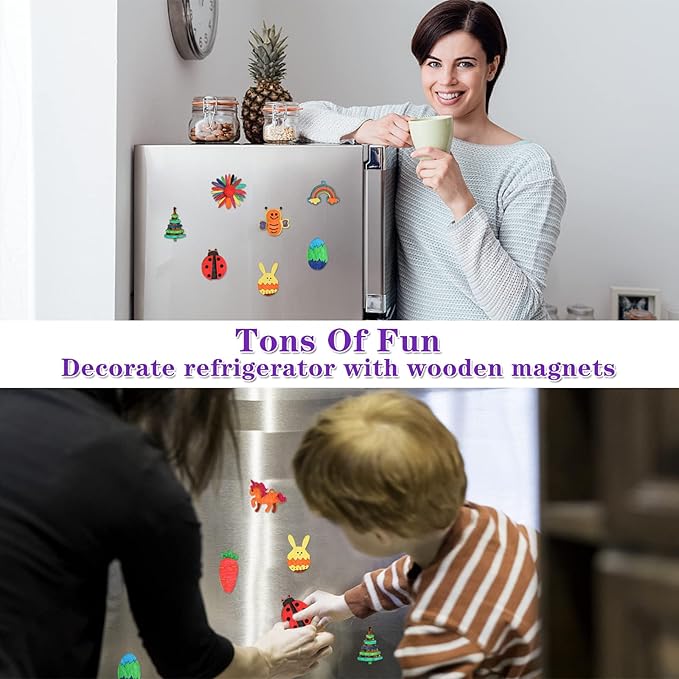Worgree DIY Wooden Magnets, 36 pcs Wooden Art Craft Supplies Painting Kit for Kids Party Favors for Boys Girls Ages 4-8 8-12 Birthday Easter Crafts Gifts Toys Basket Goodie Bag Stuffers nirvanaguru