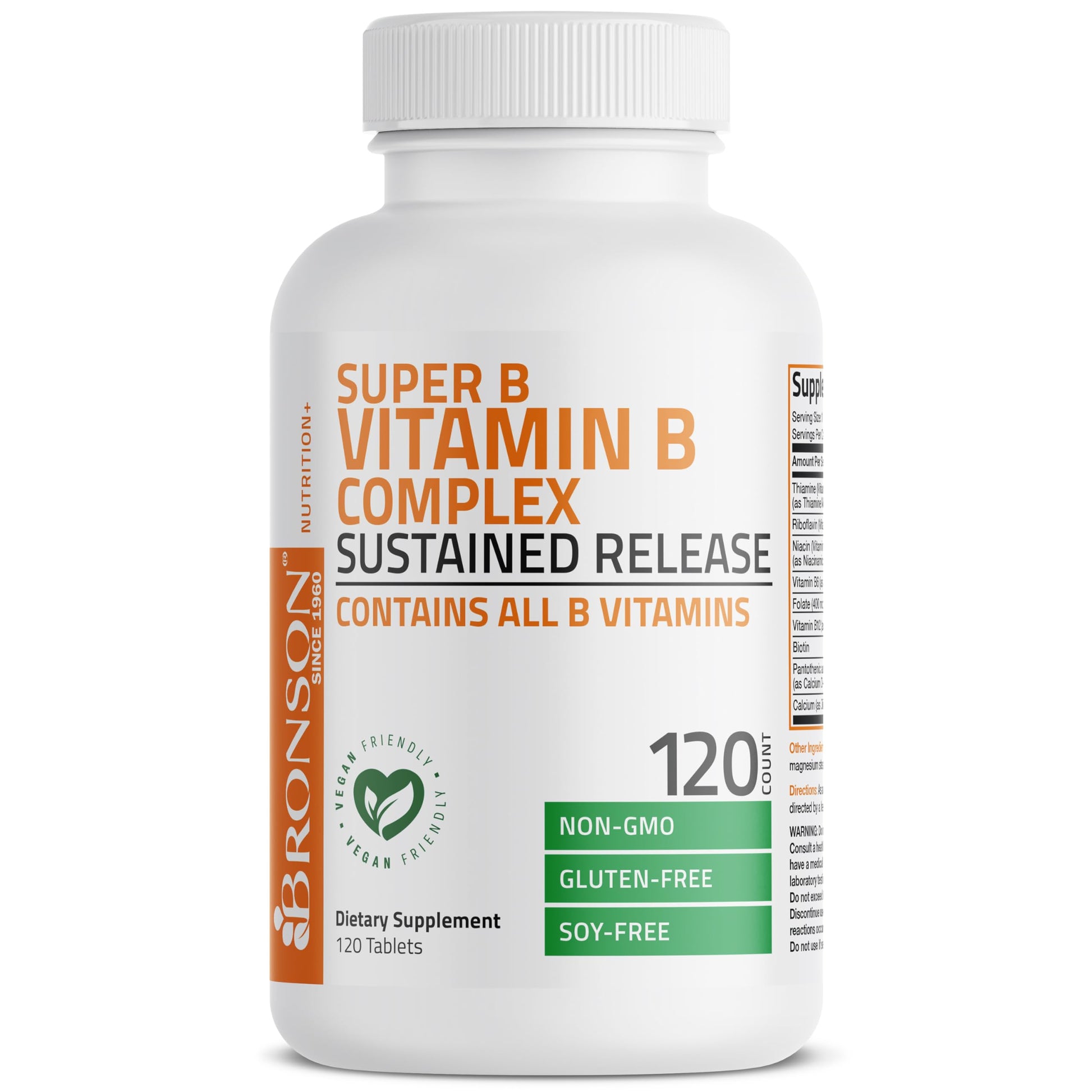 Bronson Super B Vitamin B Complex Sustained Slow Release (Vitamin B1, B2, B3, B6, B9 - Folic Acid, B12) Contains All B Vitamins 60 Tablets Nirvana Guru