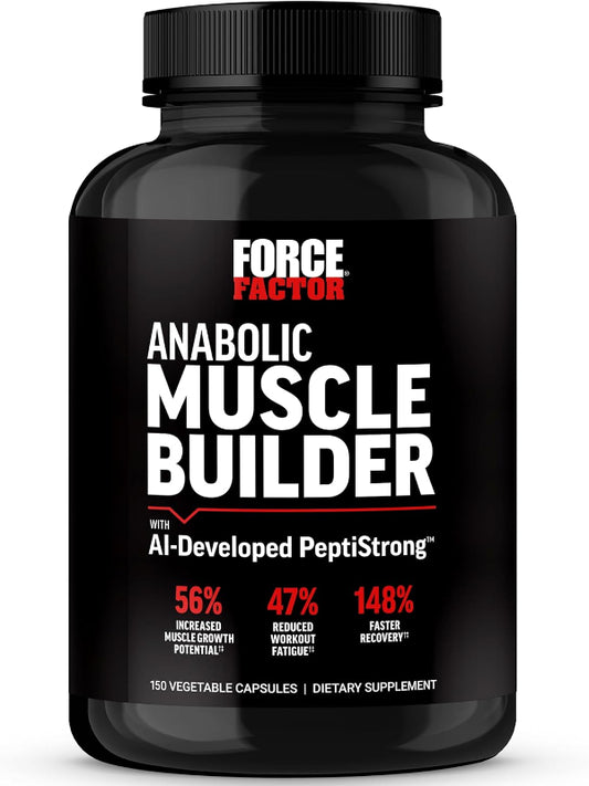FORCE FACTOR Anabolic Muscle Builder, Muscle Building Support Supplements for Men, Supports Muscle, Strength, and Recovery, Reduces Fatigue, with AI-Developed PeptiStrong, 150 Capsules Nirvana Guru
