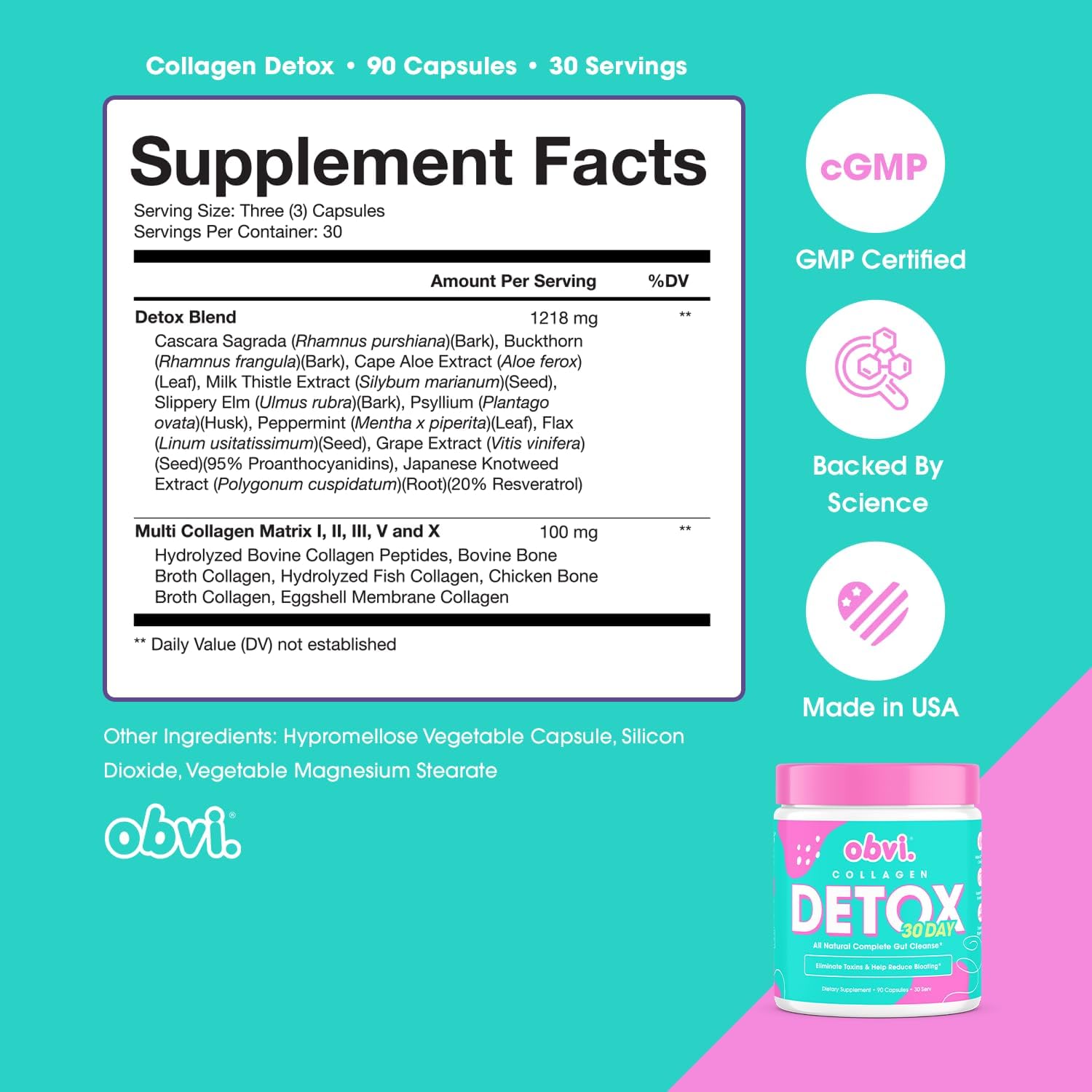 Obvi Detox Colon Cleanse Supplement | Promotes Digestive and Gut Health, Bloating Relief, Helps Remove Toxins | Immune Support with Milk Thistle, Psyllium Husk, Senna Leaf | 90 Capsules | 30 Servings - Nirvana Guru