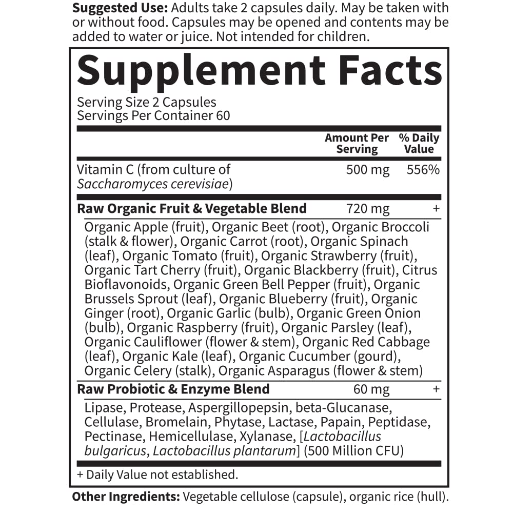 Garden of Life - Vitamin Code Raw VitaminC - 120 Vegan Capsules, 500mg Whole Food VitaminC with Bioflavonoids, Fruits & Veggies, Probiotics, Gluten Free Vitamin-C Supplements for Adults - Nirvana Guru