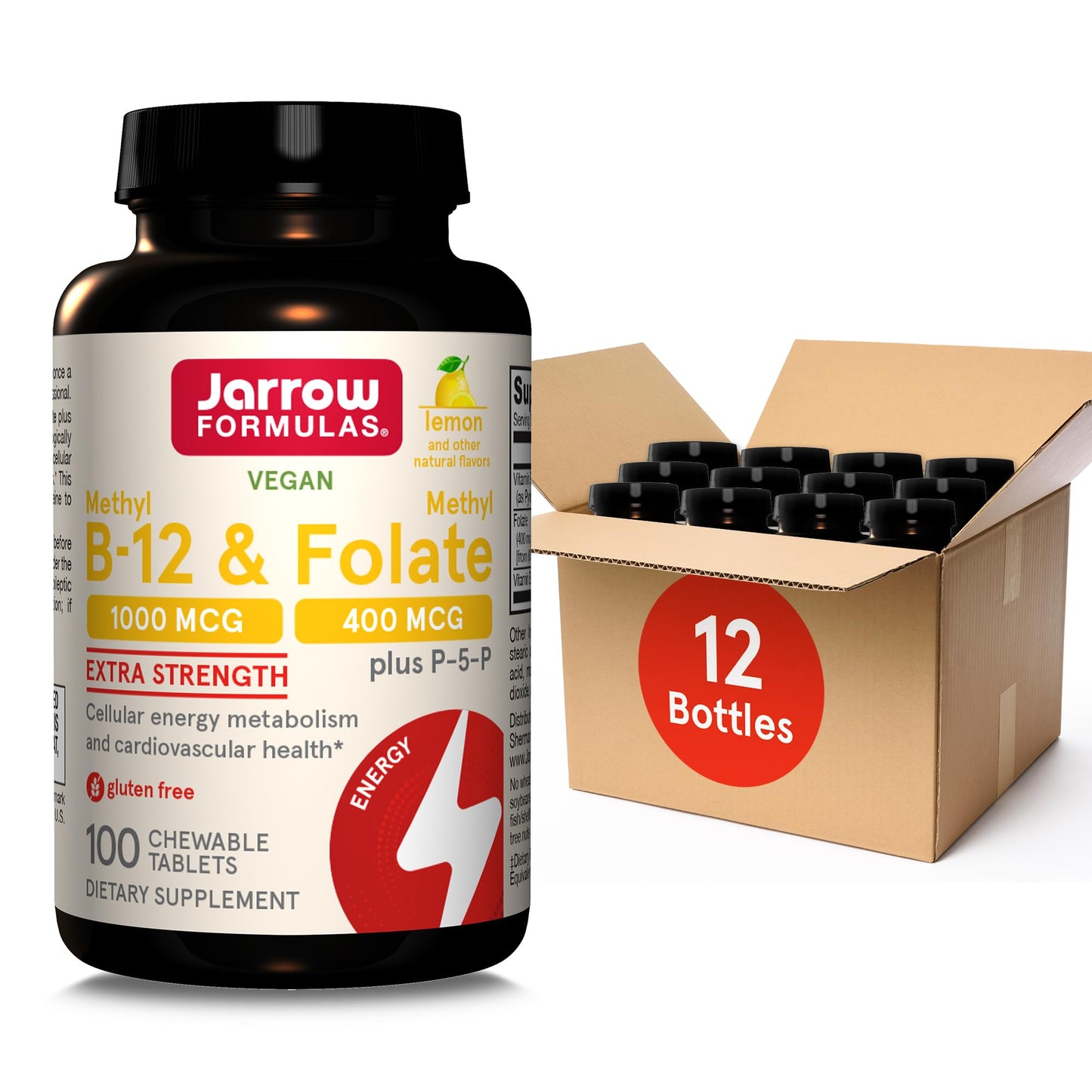 Jarrow Formulas Extra Strength Methyl B-12 1000 mcg & Methyl Folate 400 mcg + P-5-P, Dietary Supplement for Cellular Energy Metabolism and Cardiovascular Support, 100 Chewable Tablets, 100 Day Supply - Nirvana Guru