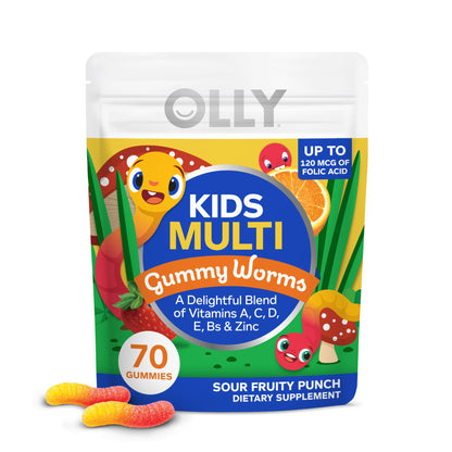 OLLY Kids Multivitamin Gummy Worms, Overall Health and Immune Support, Vitamins and Minerals A, C, D, E, Bs and Zinc, Chewable Supplement, Sour Fruit Punch, 45 Day Supply (70 Count) Nirvana Guru
