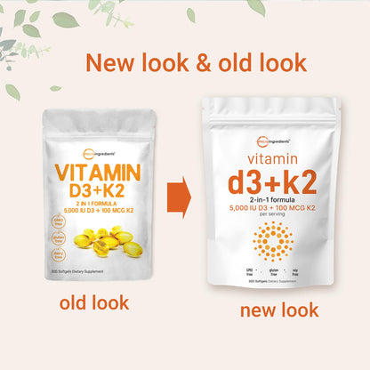 Micro Ingredients Vitamin D3 10,000 IU + K2 MK-7 200 mcg, 300 Softgels | Virgin Coconut Oil | 2-in-1 Bone, Immune & Heart Support | Easy to Swallow, Non-GMO