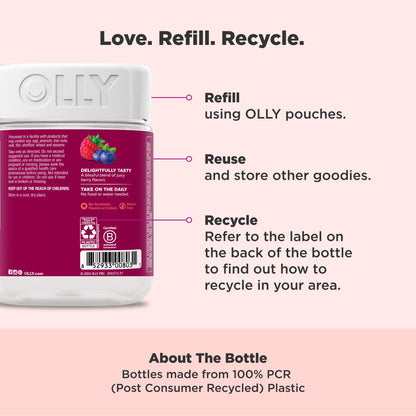 OLLY Women's Multivitamin Gummy, Vitamins A, D, C, E, Biotin, Folic Acid, Adult Chewable Vitamin, Berry Flavor, 45 Day Supply - 90 Count