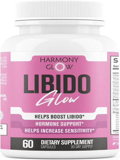 Harmony - Libido GLOW - Max Strength Libido Booster for Women | Heighten Sensitivity, Reduce Dryness, Energy Booster, Boost Desire & Mood | 9 Ultra Ingredients for Fast Results - 60 Capsules
