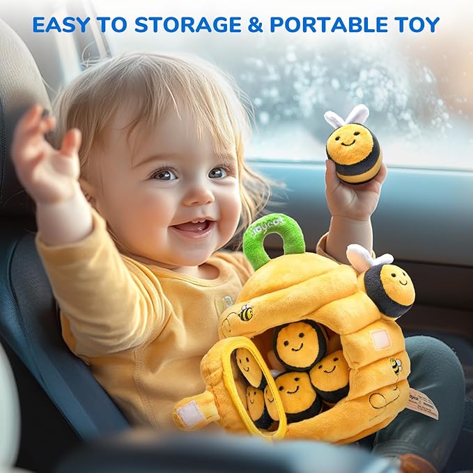JoyCat Baby Toys 6-12 Months - Soft Baby Beehive with 5 Sensory Bees - Rattle, Crinkle Paper, Squeaker, Mirror, Busy Montessori Soft Toys for Toddlers 0-3 Years Old - Bee Plush Boy Girl Birthday Gift nirvanaguru