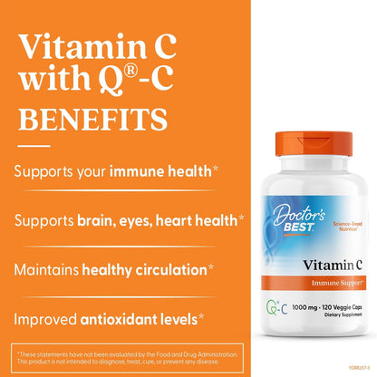Doctor's Best Vitamin C with Q-C - Vitamin C 1000mg Non-GMO, Vegan, Gluten Free, Soy Free, Sourced from Scotland Veggie Caps, 120 Count - Nirvana Guru