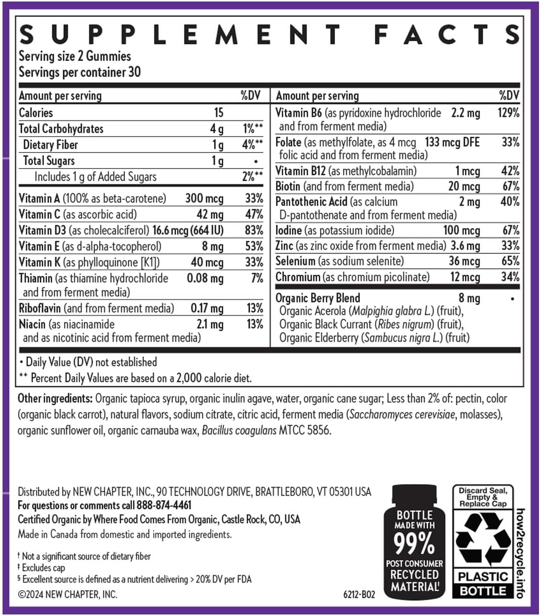 New Chapter Kids Multivitamin Gummies - 50% Less Sugar, Kids Gummy Vitamins with Vitamins C, D3 & Zinc, Non-GMO, Gluten Free, Berry-Citrus, 60ct - Nirvana Guru