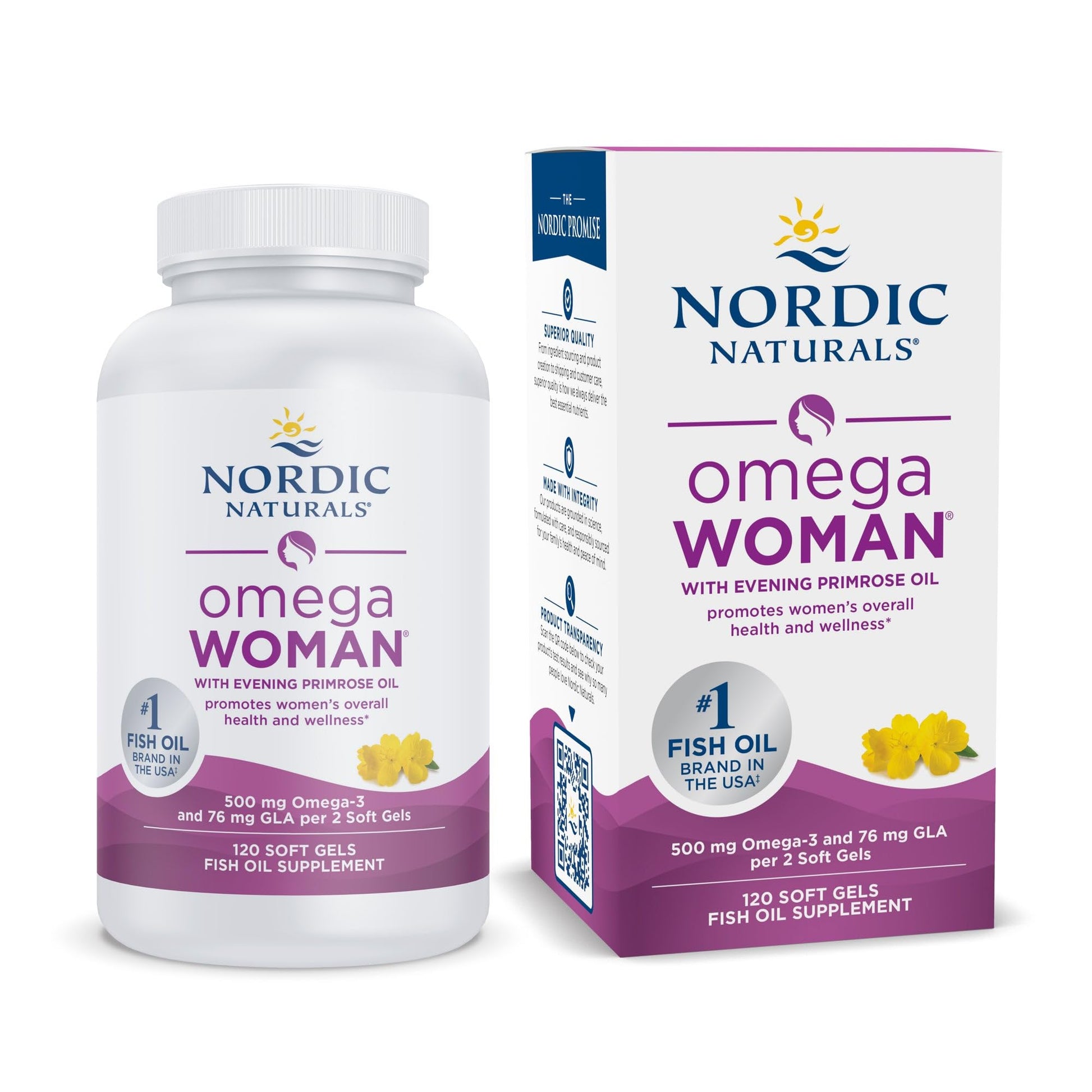 Nordic Naturals Omega Woman, Lemon - 120 Soft Gels - 500 mg Omega-3 + 800 mg Evening Primrose Oil - Healthy Skin & Optimal Wellness - Non-GMO - 60 Servings - Nirvana Guru