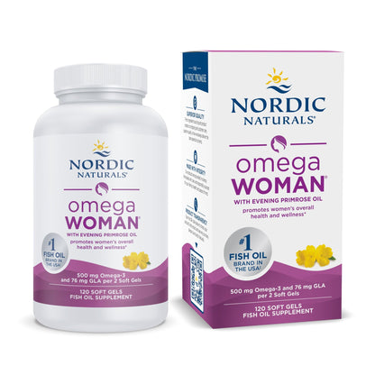 Nordic Naturals Omega Woman, Lemon - 120 Soft Gels - 500 mg Omega-3 + 800 mg Evening Primrose Oil - Healthy Skin & Optimal Wellness - Non-GMO - 60 Servings - Nirvana Guru