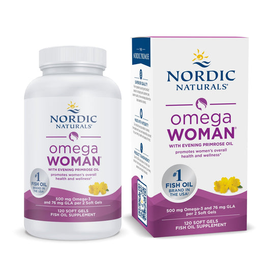 Nordic Naturals Omega Woman, Lemon - 120 Soft Gels - 500 mg Omega-3 + 800 mg Evening Primrose Oil - Healthy Skin & Optimal Wellness - Non-GMO - 60 Servings - Nirvana Guru