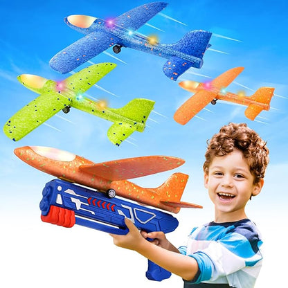 Fuwidvia 3 Pack Airplane Launcher Toys, 13.2'' LED Foam Glider Plane Toy for Boys, 2 Flight Modes Outdoor Flying Toys Birthday Gifts for Boys Girls 4 5 6 7 8 9 10 11 12 Year Old (Blue&Green&Orange) nirvanaguru