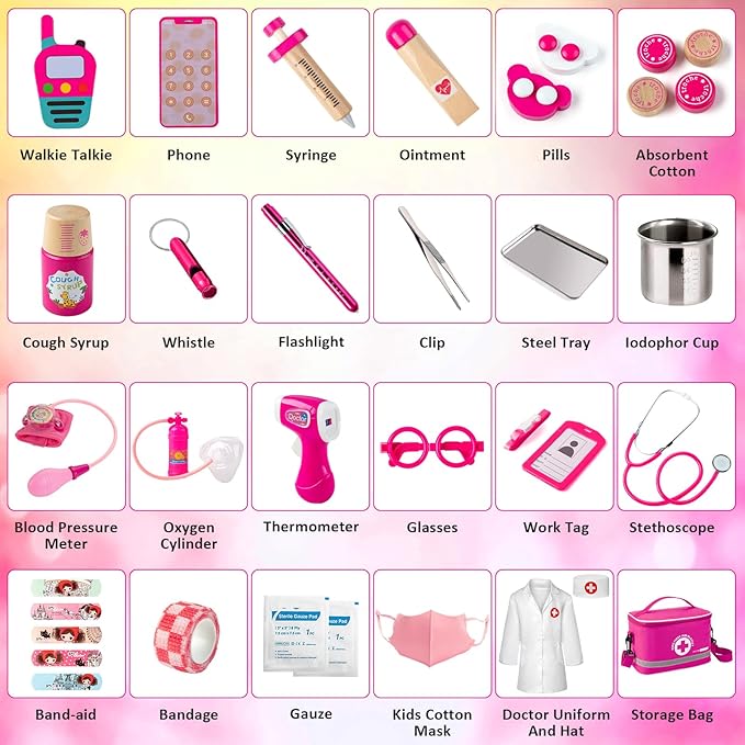 Doctor Kit for Kids Girls, 34 Pcs Kids Doctor Kit for Toddlers 3-5 with Medical Storage Bag & Real Stethoscope, Pretend Play Set for Boys Girls Fun Role Playing Game nirvanaguru