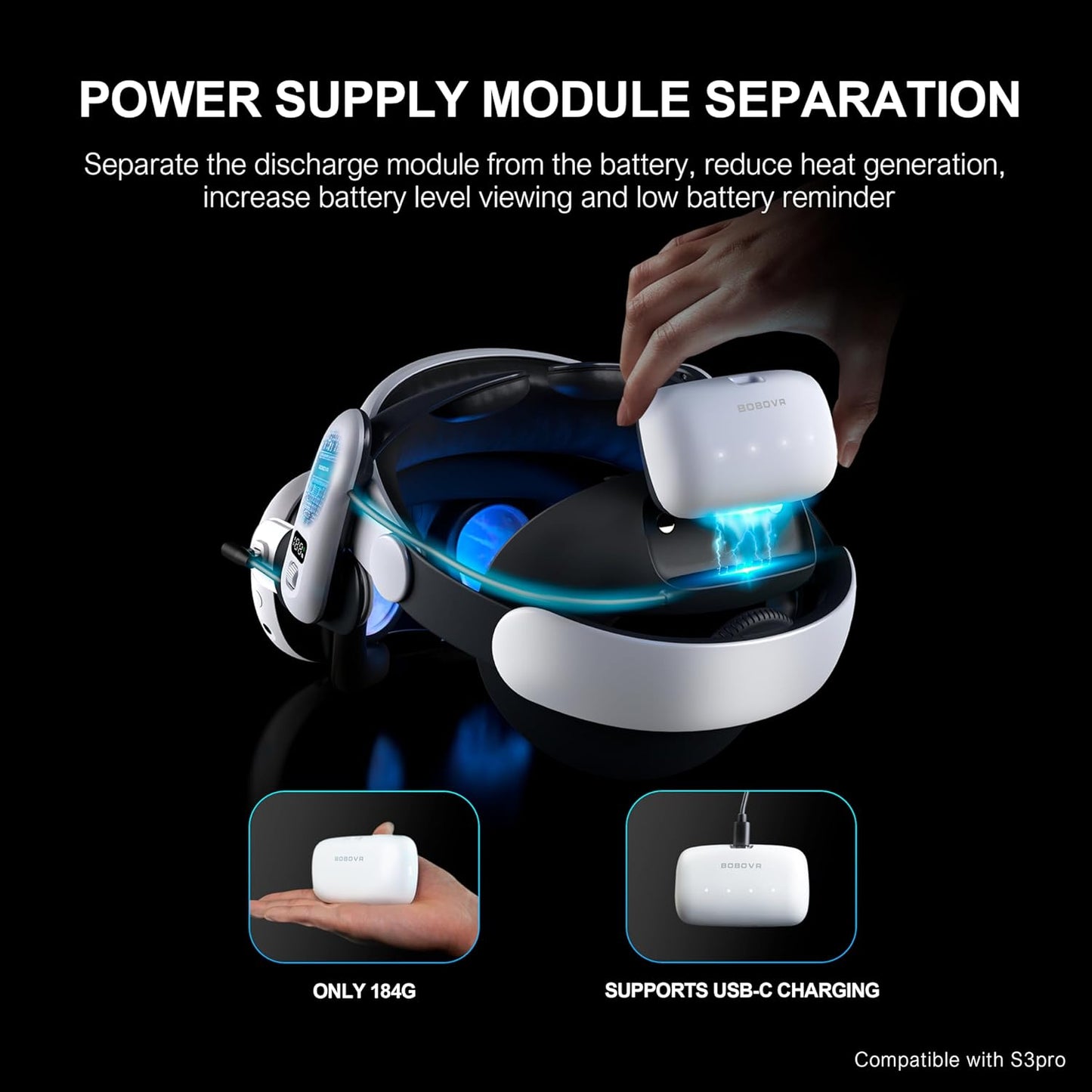 BOBOVR B100 Battery Pack for S3 Pro Replacement 10000mAh Hot-Swap Battery Accessories, Magnetic Connectors Nirvana Guru