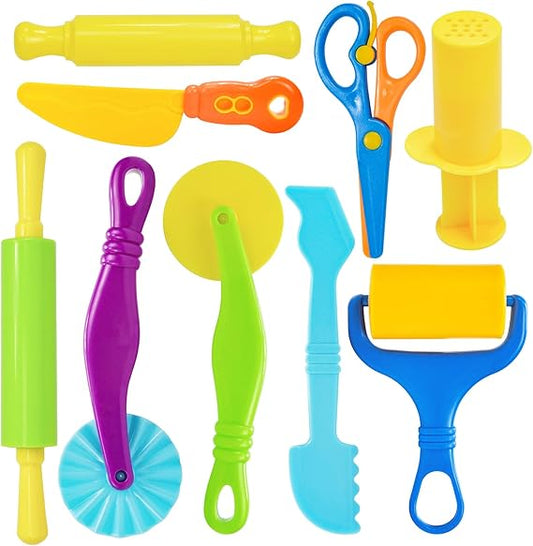 Playdough Tool Set, 9 Pcs Play Dough Tools Sets for Kids Ages 4-8, Playdough Accessories Includes Cutters Roller, Rolling Pins, Safety Scissors, Plastic Knife nirvanaguru