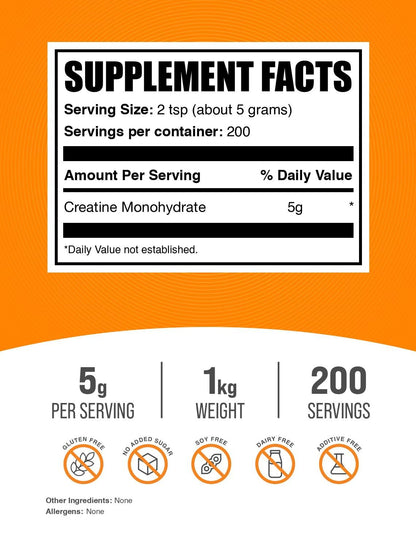 BulkSupplements.com Creatine Monohydrate Powder - Creatine Supplement, Micronized Creatine, Creatine Powder - Unflavored & Gluten Free, 5g (5000mg) per Servings, 500g (1.1 lbs) (Pack of 1)