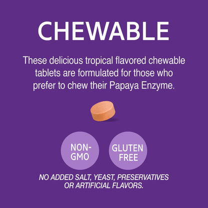 21st Century Papaya Enzyme Chewable (100 Count), Papaya & Pineapple Digestive Enzymes for Gut Health, Tropical Flavor, Non-GMO, Gluten-Free, No Added Salt, Yeast, Artificial Flavors