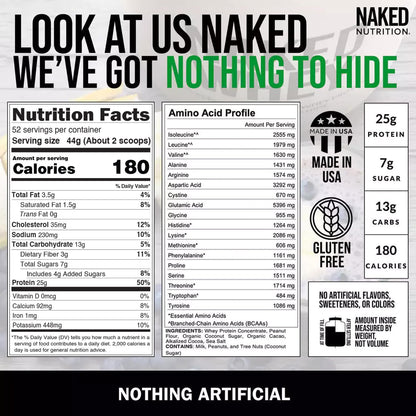 NAKED Whey Vanilla Protein Powder - Only 3 Ingredients - Grass Fed Whey Protein Powder, Vanilla Flavor, and Organic Coconut Sugar, No GMO, No Soy, and Gluten Free - 24 Servings