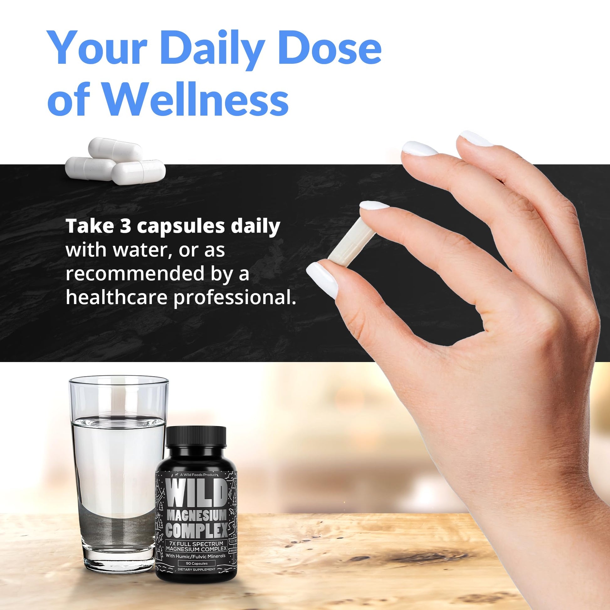 Wild Foods Magnesium Complex Supplement with 7X Forms, 90 Capsules | High Absorption, Full Spectrum, Easy Digestion | 500mg Glycinate, Bisglycinate, Malate, Orotate, Citrate, Taurate Nirvana Guru