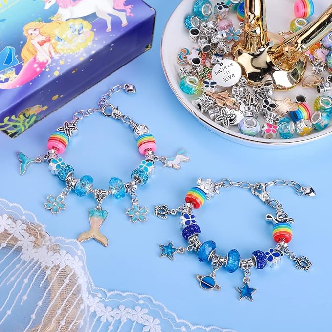 AIPRIDY 150 Pieces Charm Bracelet Making Kit,Unicorn Mermaid Crafts Gifts Set Can Inspires Imagination and Creativity,Jewelry Making Kit Perfect Gifts for Girls 5-12 Years Old (150 Pieces) nirvanaguru