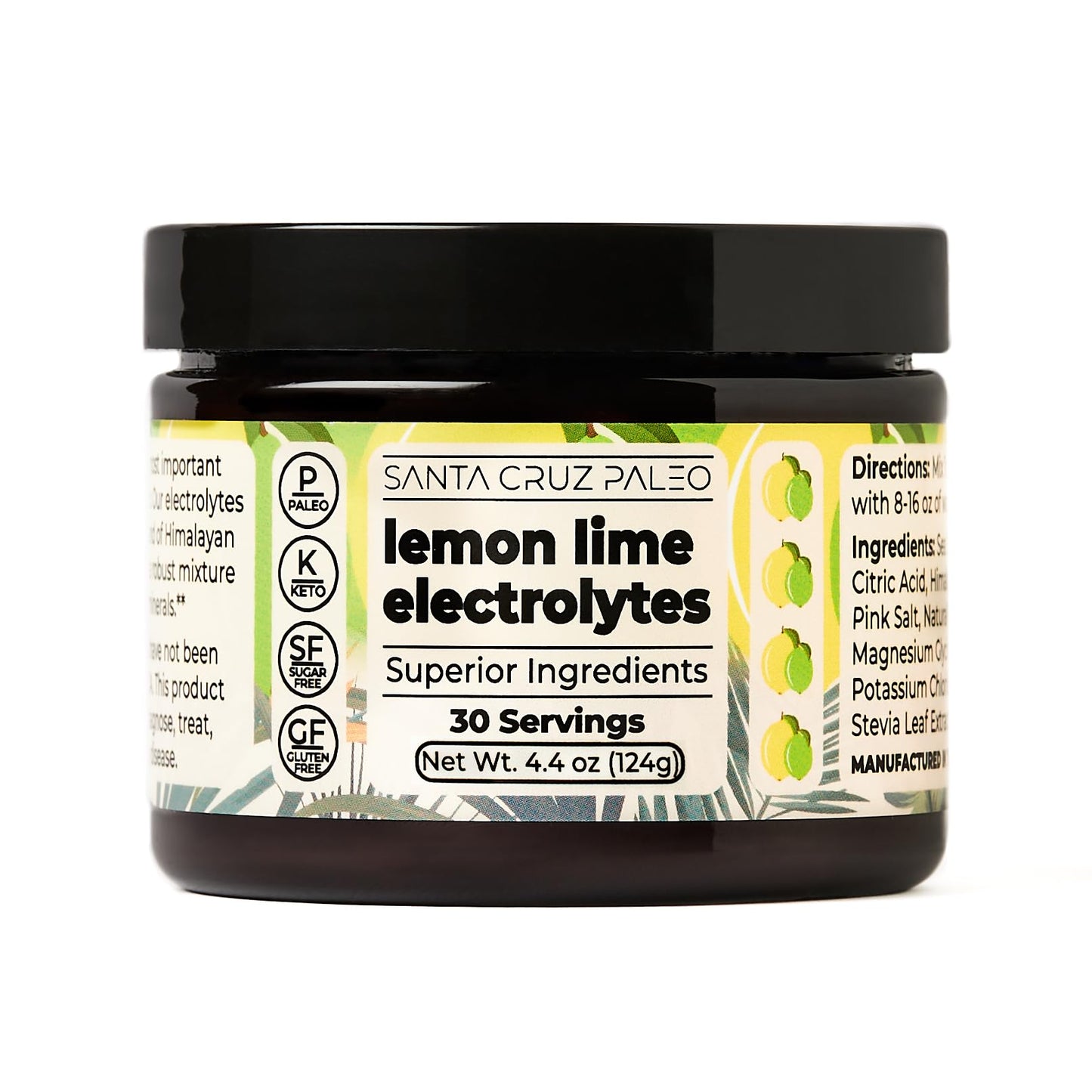 Santa Cruz Paleo Electrolyte Powder, Lemonade Flavor, Sugar Free Hydration Drink Mix with Himalayan Pink Salt, Sea Salt, Magnesium Glycinate, Potassium Chloride, Sweetened with Stevia, 30 Servings