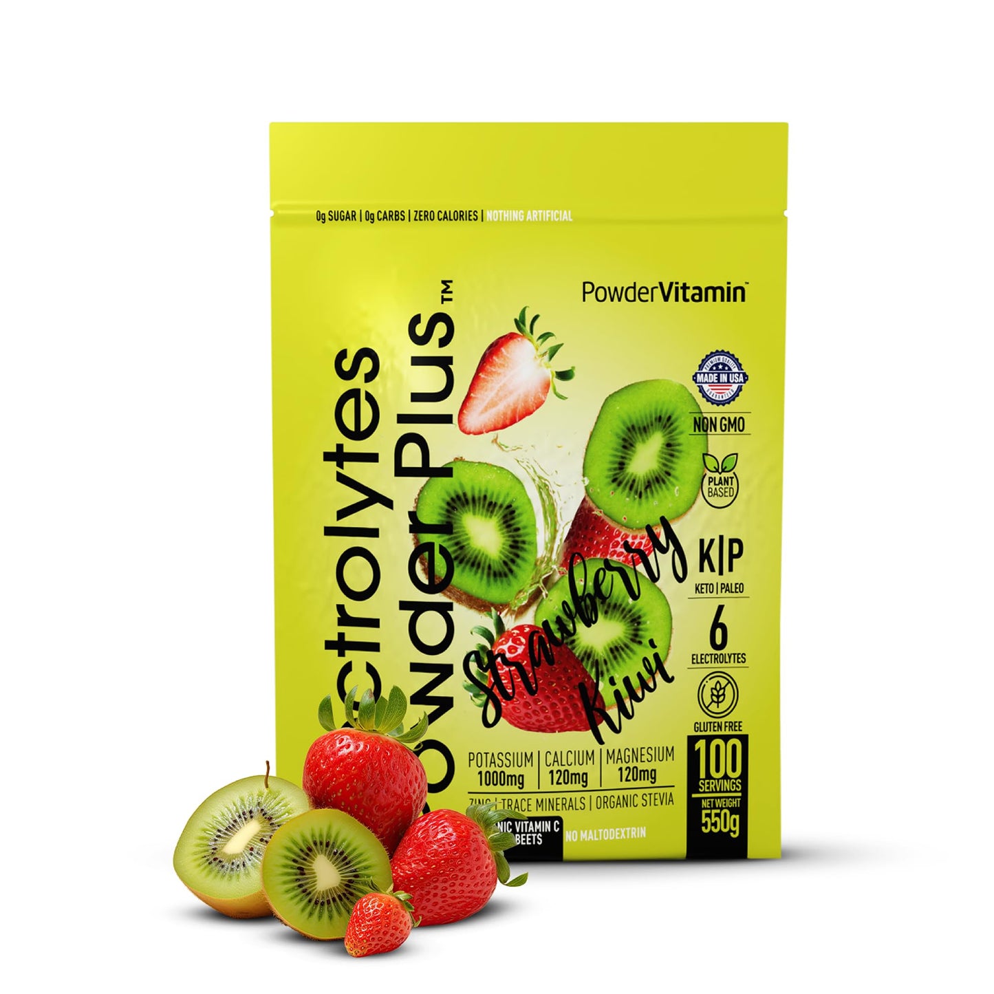 PowerVitamin Lemonade Electrolytes Powder No Sugar for Daily Energy - Keto Electrolytes - Hydration Powder with 1000mg Potassium, 120mg Calcium, Magnesium, Organic Vitamin C, 100 Servings