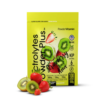 PowerVitamin Lemonade Electrolytes Powder No Sugar for Daily Energy - Keto Electrolytes - Hydration Powder with 1000mg Potassium, 120mg Calcium, Magnesium, Organic Vitamin C, 100 Servings