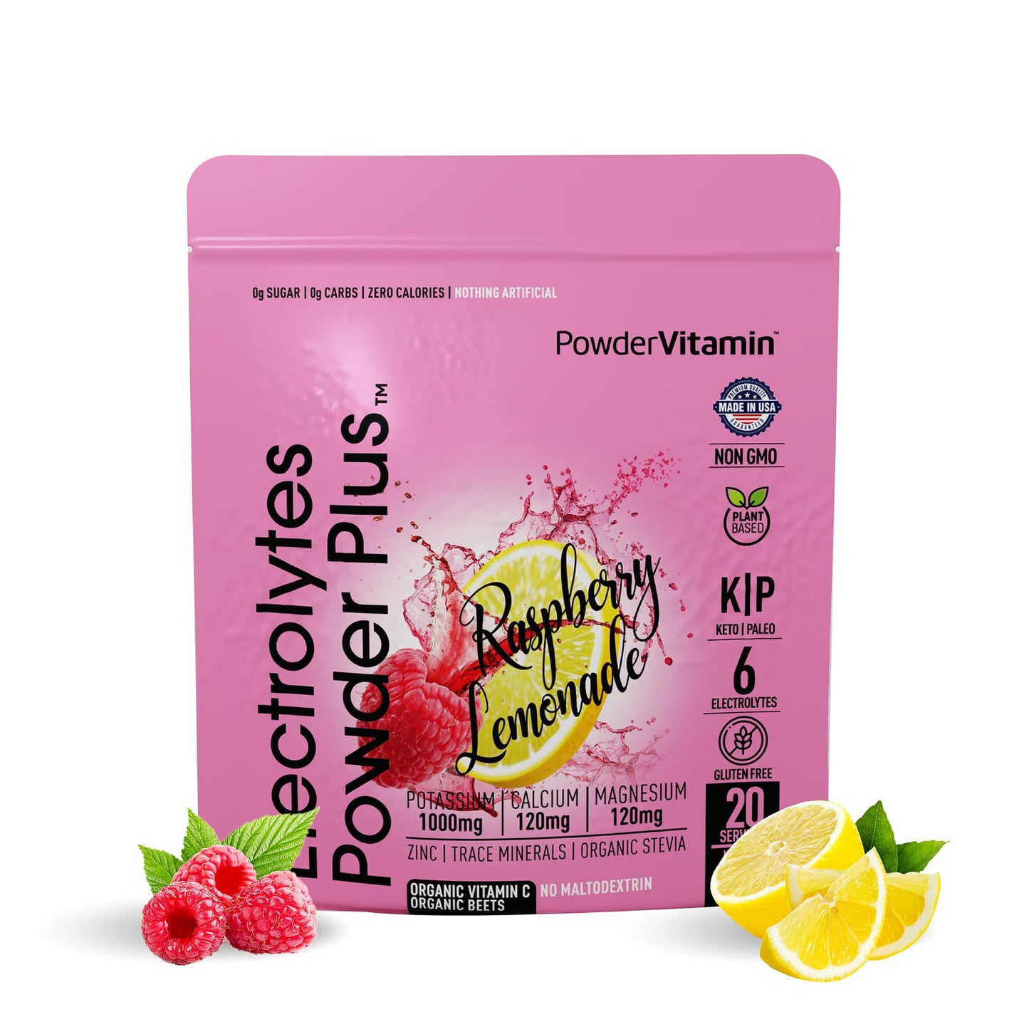PowerVitamin Lemonade Electrolytes Powder No Sugar for Daily Energy - Keto Electrolytes - Hydration Powder with 1000mg Potassium, 120mg Calcium, Magnesium, Organic Vitamin C, 100 Servings