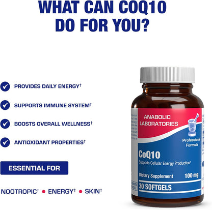 High Absorption CoQ10 100mg Softgels - Clinical Formula Coenzyme Q10 100mg for Skin Heart Energy Antioxidant and Brain Support - Easy to Swallow - Made in The USA in cGMP Facilities - 30 Servings Nirvana Guru
