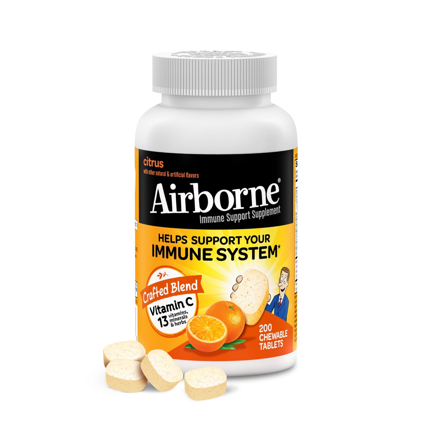 Airborne Vitamin C 1000mg (per Serving) - Citrus Chewable Tablets (116 Count in a Bottle), Gluten-Free Immune Support Supplement, with Vitamins A C E, Zinc, Selenium, Echinacea, Ginger, Antioxidants Nirvana Guru