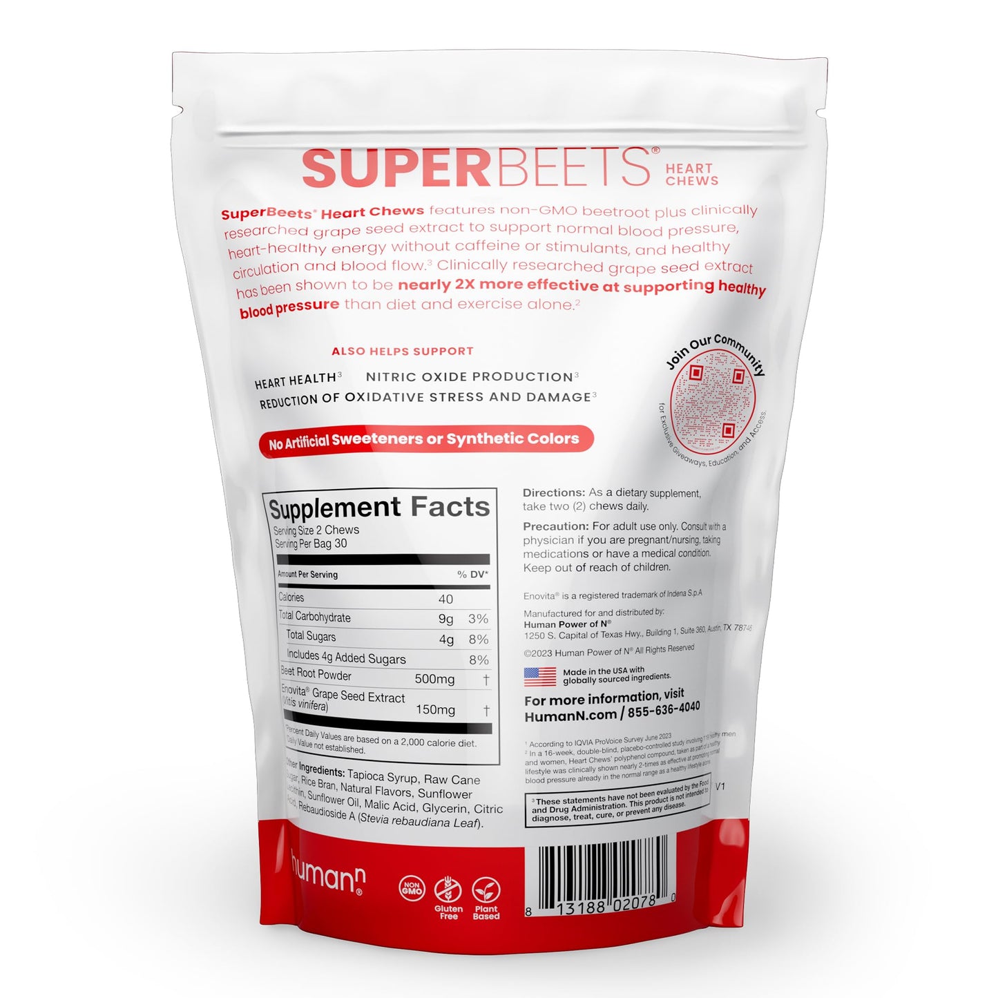 HumanN SuperBeets Heart Chews, Nitric Oxide and Blood Pressure Support, Grape Seed Extract & Non-GMO Beet Root Powder Energy, Pomegranate Berry Flavor, 120 Count - Nirvana Guru