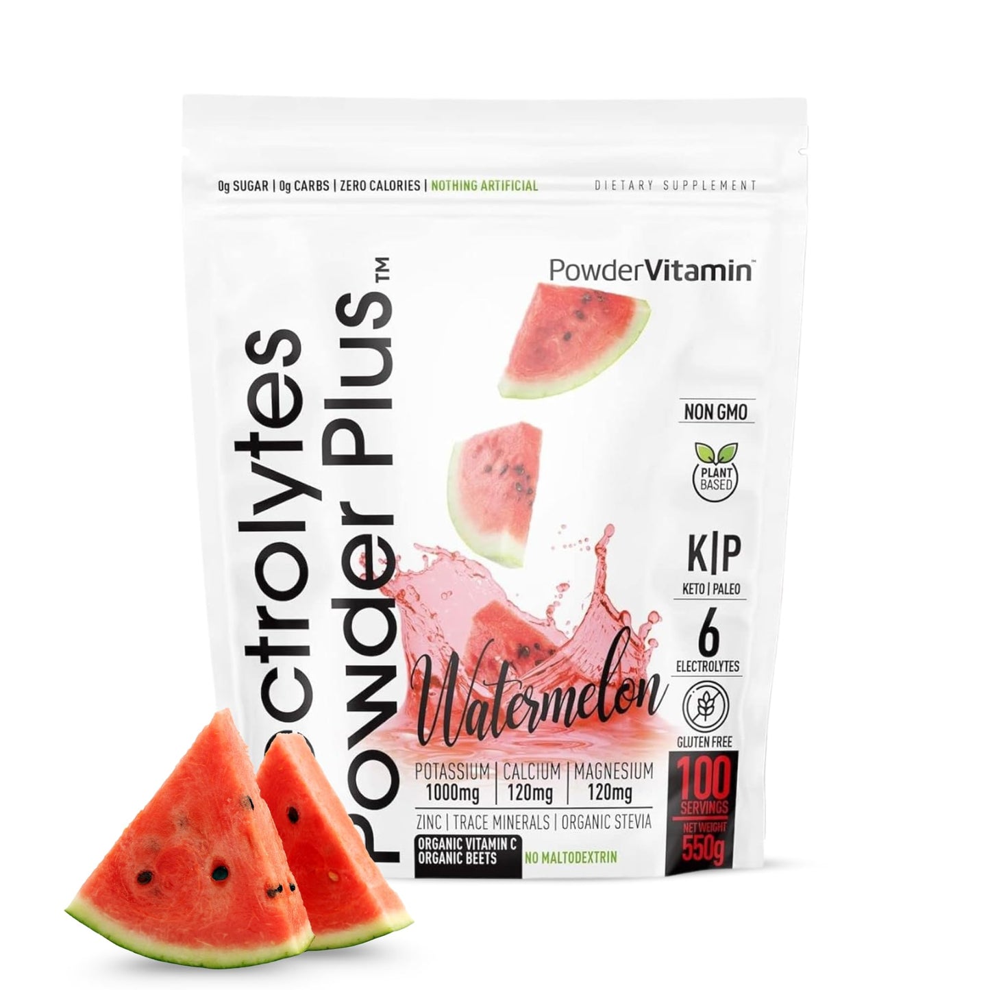 PowerVitamin Lemonade Electrolytes Powder No Sugar for Daily Energy - Keto Electrolytes - Hydration Powder with 1000mg Potassium, 120mg Calcium, Magnesium, Organic Vitamin C, 100 Servings