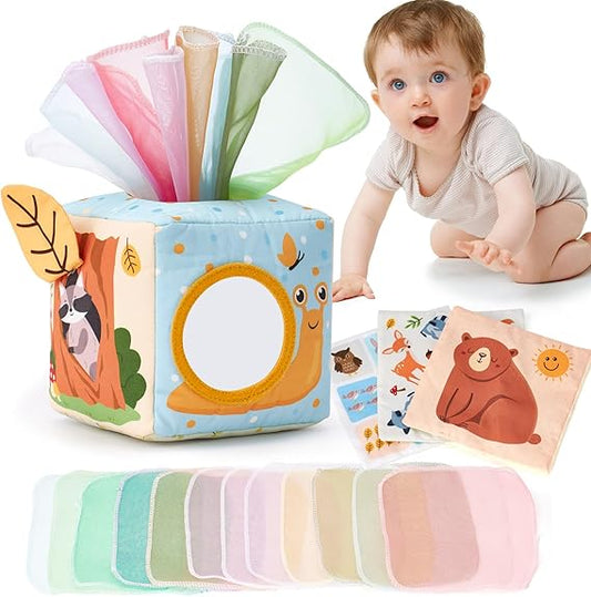hahaland Baby Tissue Box Toy – Montessori Sensory Toy with Pulling Scarves | Developmental Toys for Babies 6–12 Months | Baby Shower Gift for Boys & Girls 6–18 Months nirvanaguru