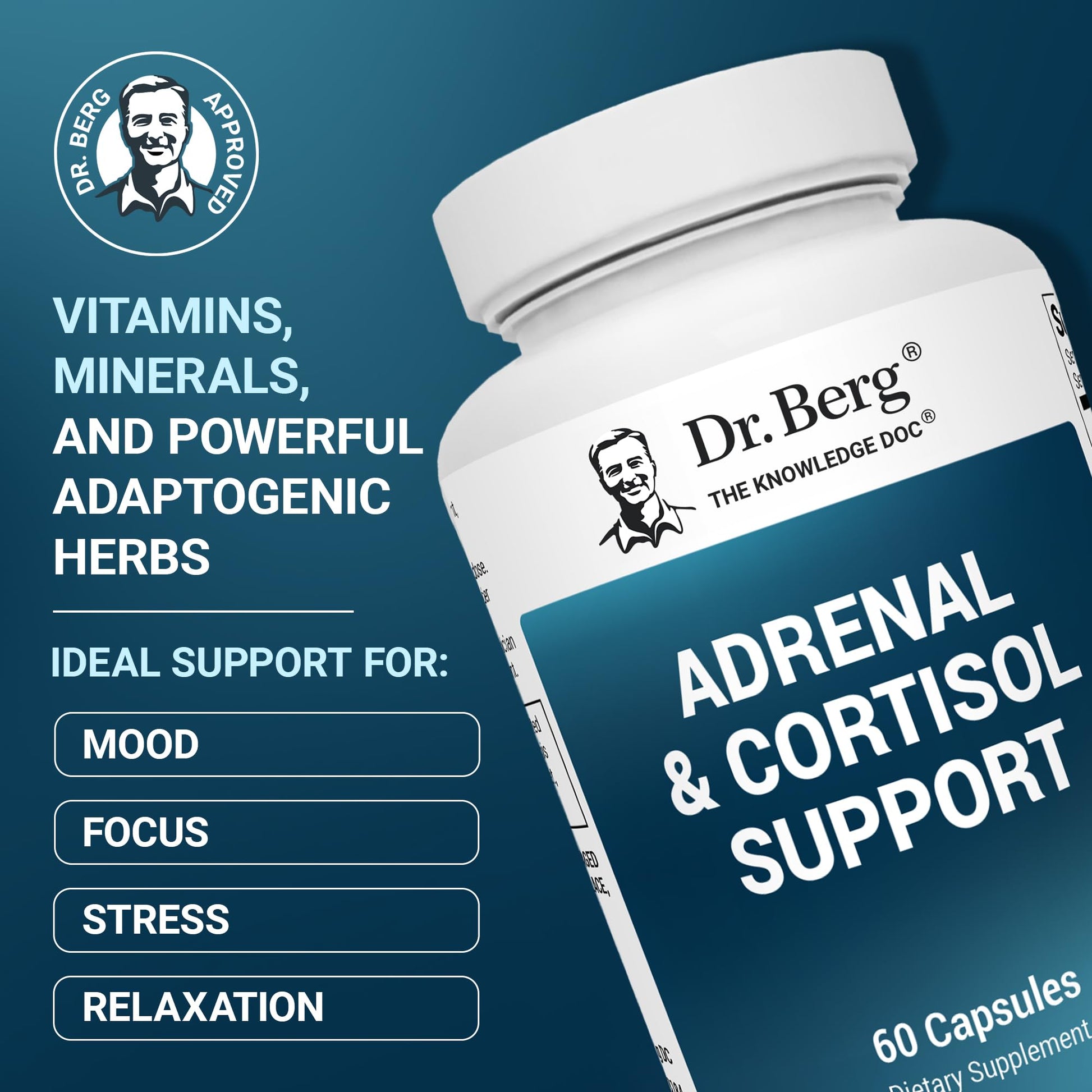 Dr. Berg Adrenal & Cortisol Capsules - Adrenal Supplement & Cortisol Manager - Mood, Focus, Relaxation and Stress Support - Adrenal Supplements with Ashwagandha Extracts - 60 Capsules - Nirvana Guru