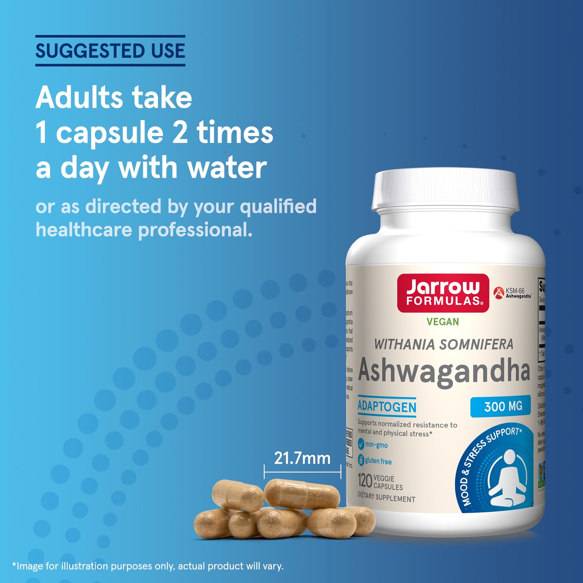 Jarrow Formulas® Ashwagandha Capsules, 300 mg Supplement Supports Normalized Resistance to Mental and Physical Stress, 120 Veggie Capsules, 60 Day Supply - Nirvana Guru