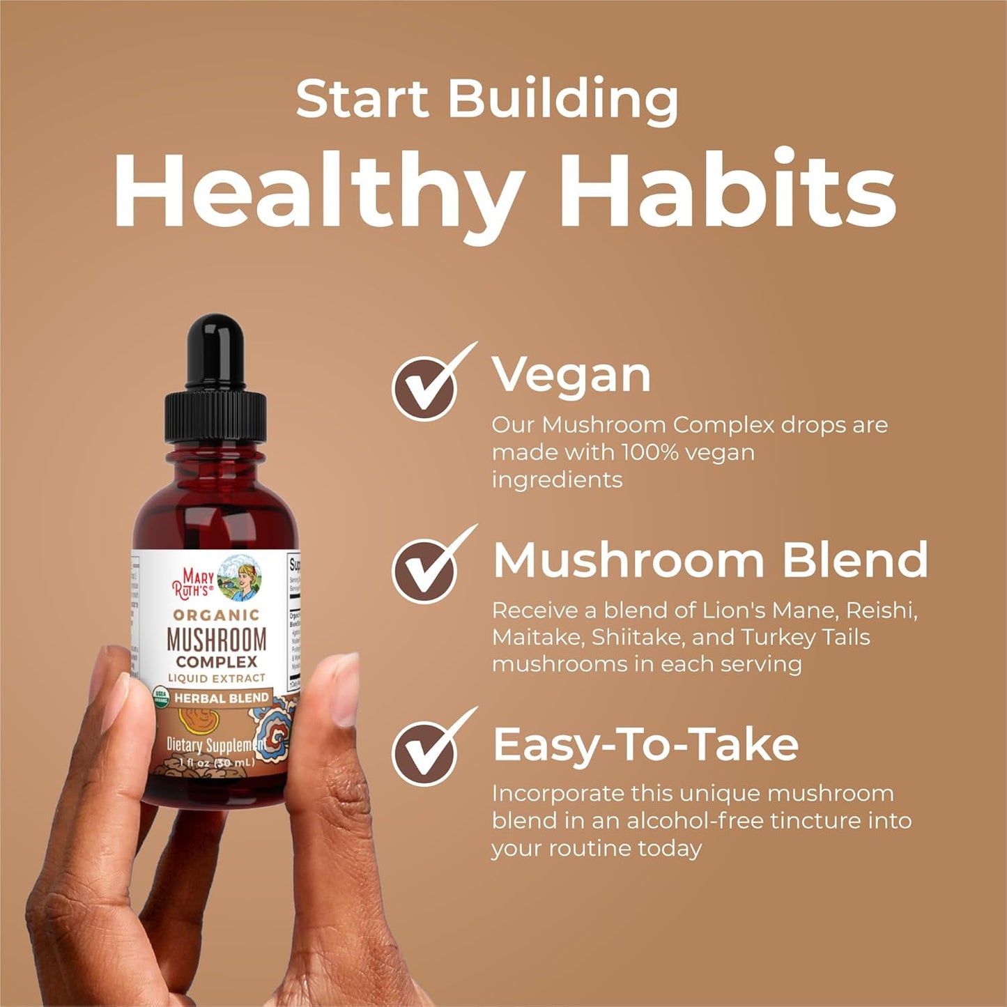 MaryRuth Organics USDA Mushroom Complex | Herbal Liquid Drops | Supplement | Lion's Mane | Reishi Mushroom | Shiitake Mushrooms | Non-GMO | Vegan | Alcohol Free Tincture | 30 Servings - Nirvana Guru