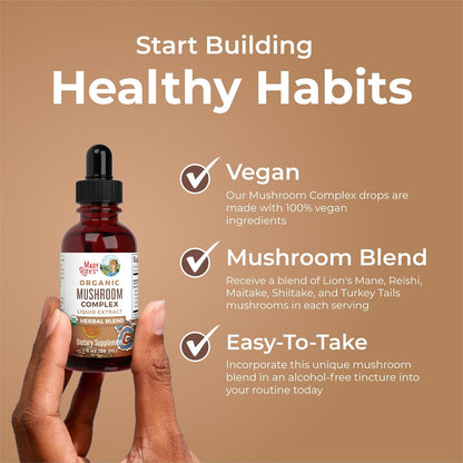 MaryRuth Organics USDA Mushroom Complex | Herbal Liquid Drops | Supplement | Lion's Mane | Reishi Mushroom | Shiitake Mushrooms | Non-GMO | Vegan | Alcohol Free Tincture | 30 Servings - Nirvana Guru