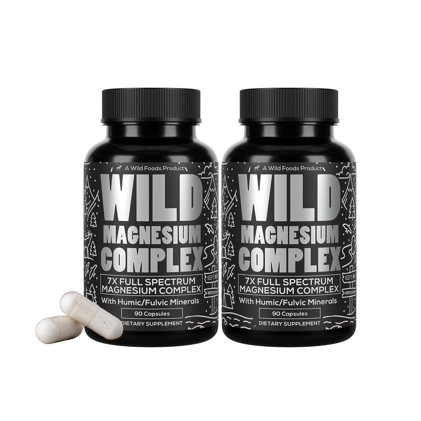 Wild Foods Magnesium Complex Supplement with 7X Forms, 90 Capsules | High Absorption, Full Spectrum, Easy Digestion | 500mg Glycinate, Bisglycinate, Malate, Orotate, Citrate, Taurate Nirvana Guru