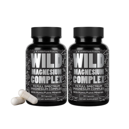 Wild Foods Magnesium Complex Supplement with 7X Forms, 90 Capsules | High Absorption, Full Spectrum, Easy Digestion | 500mg Glycinate, Bisglycinate, Malate, Orotate, Citrate, Taurate Nirvana Guru