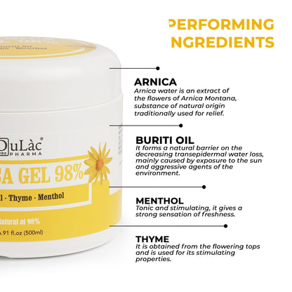 Dulàc - Arnica Gel for Bruising and Swelling 16.9 Fl Oz, 98% Arnica Montana Cream Extra Strength for Muscle and Joint Relief, Non-Greasy, Natural Formula, Cool Effect, Alcohol Free