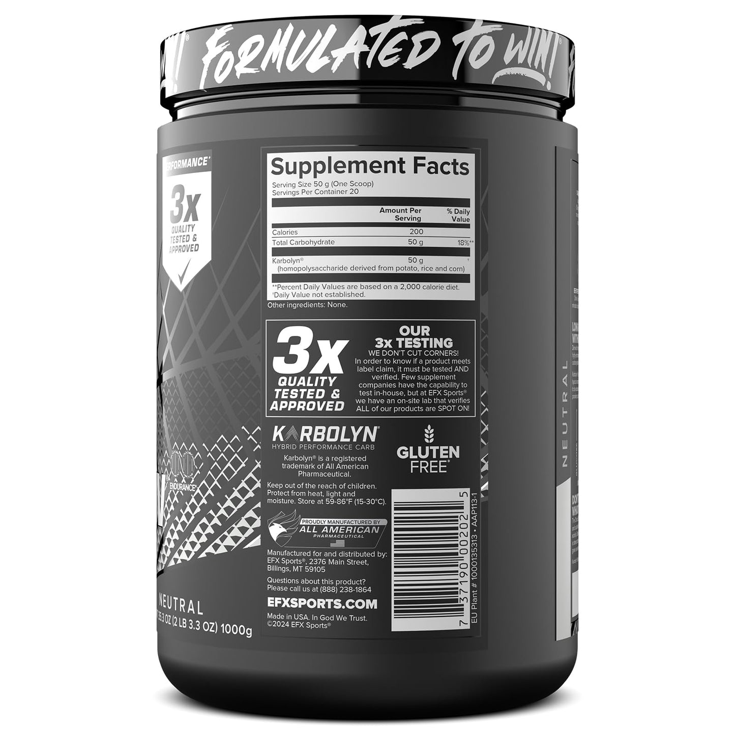 EFX Sports Karbolyn Fuel | Fast-Absorbing Carbohydrate Powder | Carb Load, Sustained Energy, Quick Recovery | Stimulant Free | 39 Servings (Neutral) Nirvana Guru