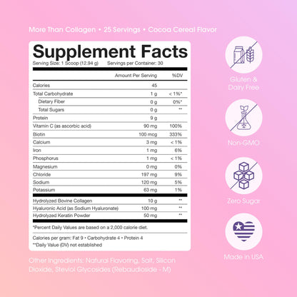 Obvi More Than Collagen Powder | Supports Healthy Hair, Skin, Nails, Joints, Gut | Grass-Fed Multi Collagen Supplement with Hyaluronic Acid, Biotin, Keratin | Cocoa Cereal, 30 Servings - Nirvana Guru