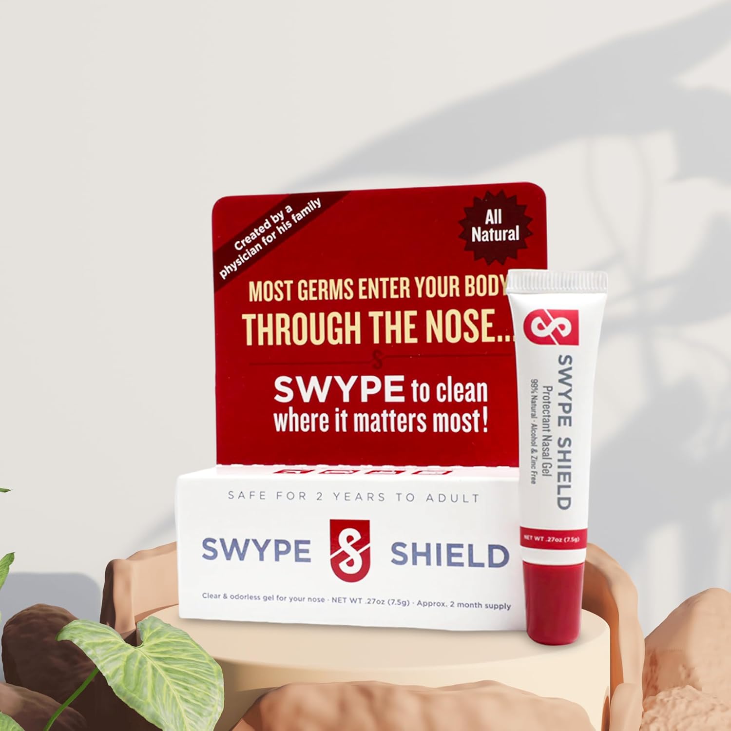 Swype Shield Airborne Particle and Allergen Blocker Nasal Gel - Drug-Free, for Pollen Allergy Sufferers, for Airplane Travel - (Unscented) Over 180 Applications Per Tube (0.27 oz, 7.5g Pack of 1) Nirvana Guru