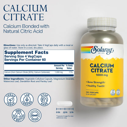 Solaray Calcium Citrate 1000mg - Chelated Calcium Supplement - Supports Bone Strength and Healthy Teeth - Easy to Digest - 60-Day Guarantee, Vegan - 68 Servings, 275 VegCaps Nirvana Guru