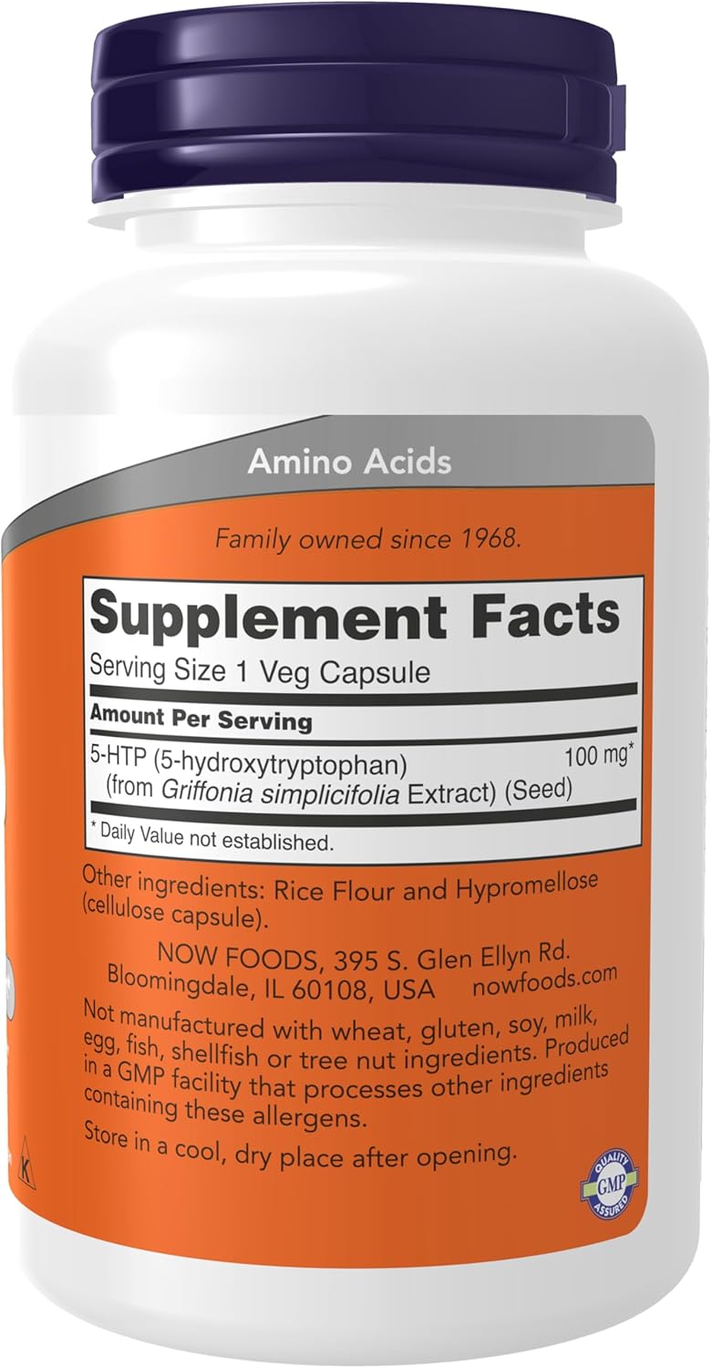 NOW Foods Supplements, 5-HTP (5-hydroxytryptophan) 100 mg, Neurotransmitter Support*, 120 Veg Capsules - Nirvana Guru