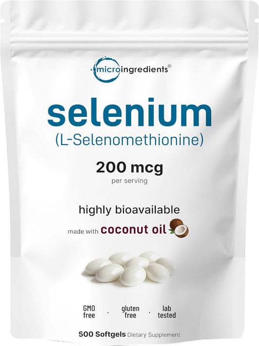 Selenium Supplement 200mcg, 500 Softgels with Coconut Oil | High Absorption | Essential Trace Mineral as L-Selenomethionine | Antioxidant for Energy, Heart, & Immune Support | Non-GMO, Gluten Free Nirvana Guru